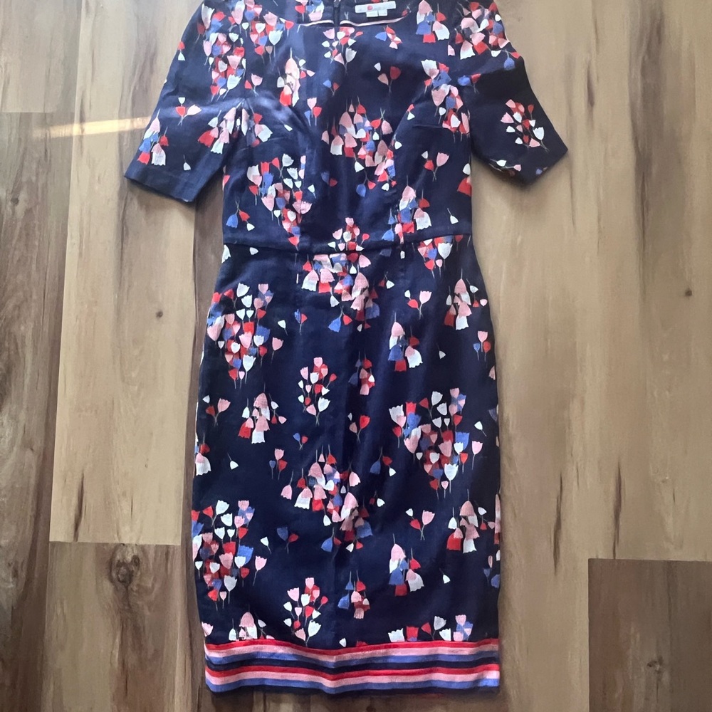 Boden Navy Geometric Long Sleeve Dress